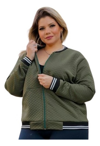 Jaqueta Bomber Com Bolso Feminina Plus Size  G1 G2 G3