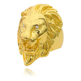 Anel Leão Com Pedras Em Zircônia Banhado Ouro 18k Exclusivo