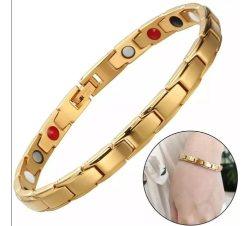 Pulseira Magn Prateada Com Dourado Bracelete Aço Inoxidável