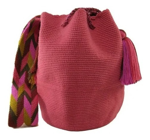 Mochila Wayuu Unicolor Lisa Guayaba Rf2 Original