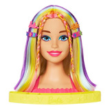Juguete Barbie Cabeza Para Peinar Arcoiris C/ Accesorios
