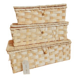 Canastos Cestos Organizadores Bambu Mimbre Pack X3 Deco Home