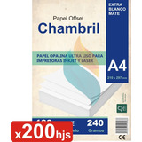 Papel Opalina A4 240 Gr Chambril Para Inkjet Y Laser 200 Hjs