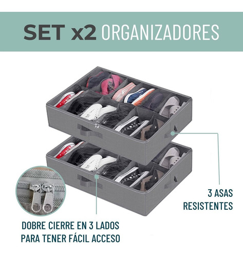 Organizador De Zapatos Almacenamiento Bajo Cama Zapatero X2