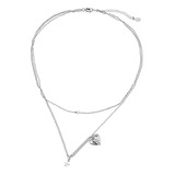 Cadena Doble Y Corazón Collar Chapado En S925 Plata Regalo