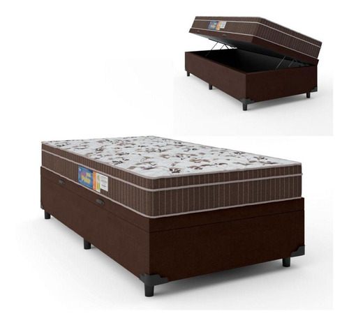 Cama Box Baú Solteiro Colchão Orthoface 88x188x66cm Marrom