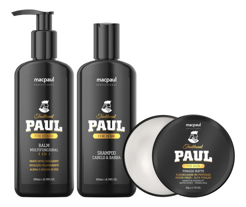 Kit Barba Shampoo Balm E Pomada Traditional Paul