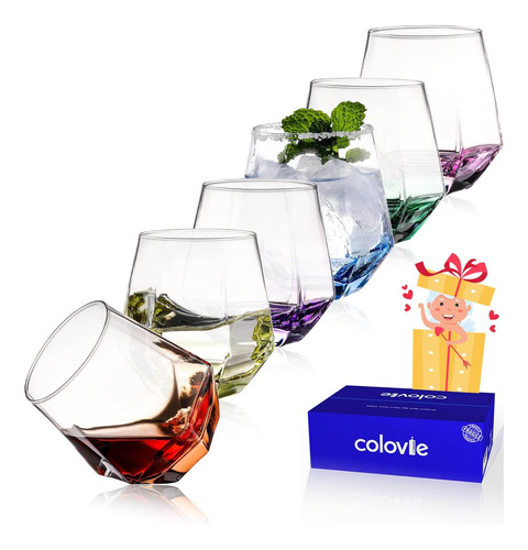 Colovie Juego De 6 Copas De Vino Sin Tallo, Copas De Vino De