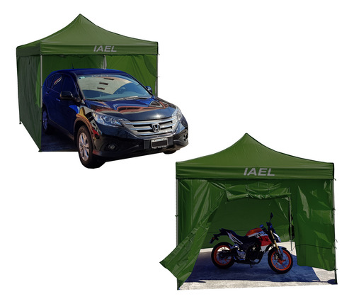 Gazebo Carpa 3x3 Bolso 4 Paredes Impermeable Reforzado Verde