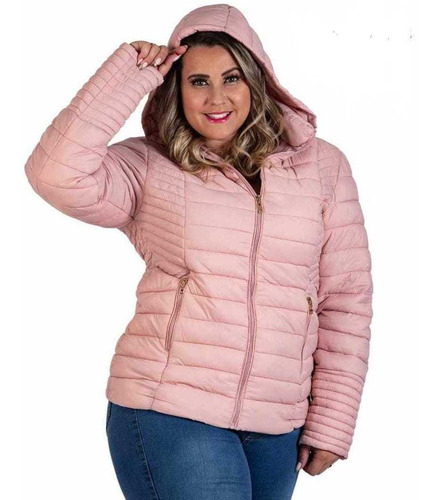 Jaqueta De Nylon Plus Size Forrada De Peluciada Impermeavel