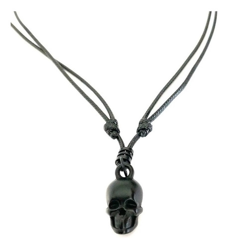 Colar Couro Masculino Caveira Skull Black Cordão Regulável