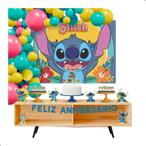 Kit Festa Pronta 39 Pçs Topo De Bolo Decoração Stitch