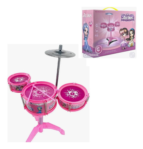 Bateria Princesas Infantil Girl 3 Tambores Completa Rosa