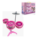 Bateria Princesas Infantil Girl 3 Tambores Completa Rosa