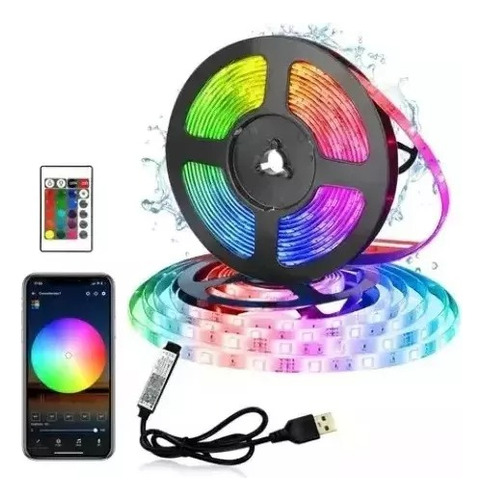 Tira Led Luces Rgb Multicolor Decoración Sala Tv 5 M Con Usb