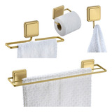 Kit 2 Toalheiro Gancho Porta Papel Higiênico Adesivo Dourado