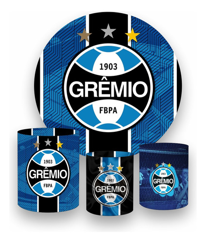 Kit Painel Tecido Redondo 1,5 + Capas De Cilindros Grêmio