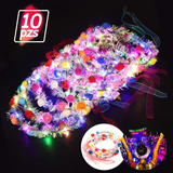 10 Coronas De Flores Luz Led Princesa Tiara Fiesta Diademas