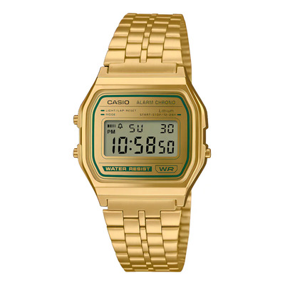 Reloj Casio A158wegv-9a Retro Vintage Classic Digital Dorado Fondo Gris | Meses sin interés