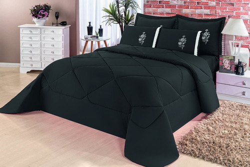 Kit Roupa De Cama Edredom + Jogo De Cama Casal Queen 6peças!