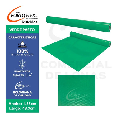 Rollo Lona Megaplast Fortoflex 48.3m Verde Pasto PVC Plastificada 1.55m | Meses sin interés