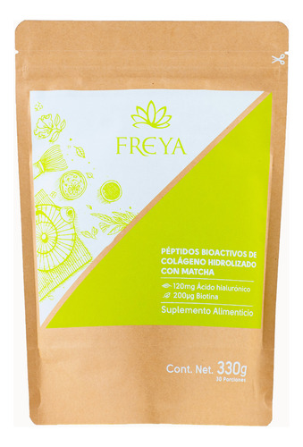 Péptidos De Colágeno Hidrolizado Con Matcha Y Biotina Freya 300 G 30 Servicios Sin Sabor