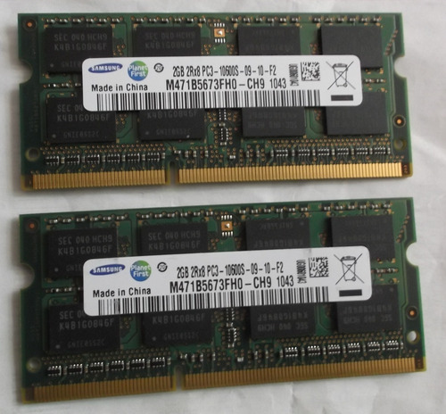 Lote 4gb Memoria Ram 2gb X 2 Ddr3-10600s Sodimm Samsung