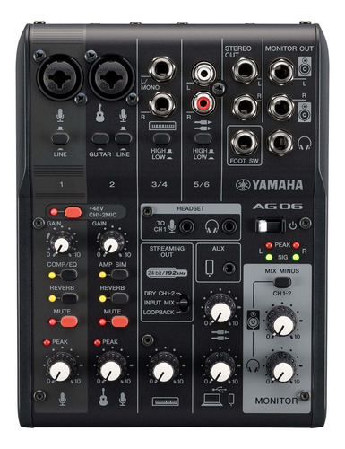 Mesa De Som Yamaha Ag06mk2 Preto 6 Canais Usb Xlr