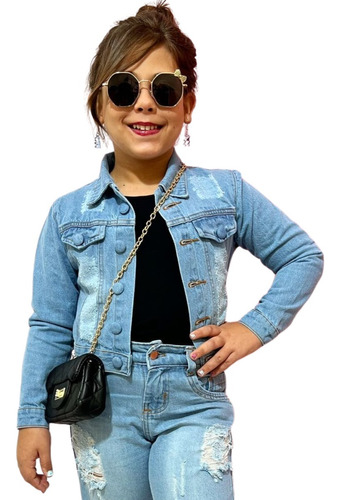 Jaqueta Feminina Infantil Jeans Destroyed Moda Menina Diva