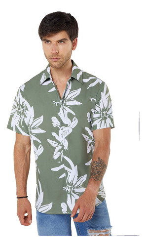 Camisa Caballero Blanco-verde Estampada Mundo Terra 159421