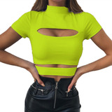 Nuevo Verano Color Sólido Sexy Hueco Delgado Mujer Crop Top