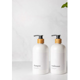 Kit 2 Dispensadores Para Jabón, Shampoo Bamboo Blanco 500ml