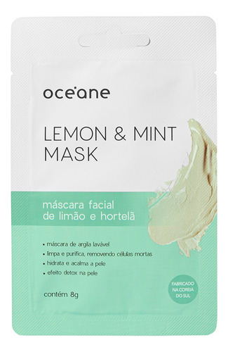 Océane -máscara Facial De Limão E Hortelã -lemon And Mint 8g