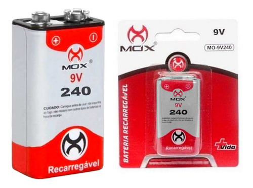 Bateria Recarregável 9v Mox 240mah P/ Microfone E Brinquedos