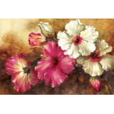 Tela Para Quadro 90x60 Cm - Floral Hibisco Rosa
