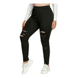 Legging Rasgado Con Escalera De Talle Alto Para Mujer Plus