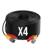 Pack De 4 Rollo Coaxial 20mts Con Conectores Bnc Y Corriente