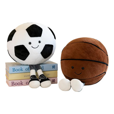 2pcs Peluches De Balón Fútbol Y Basquetbol Regalo Para Niños Blanco/marrón