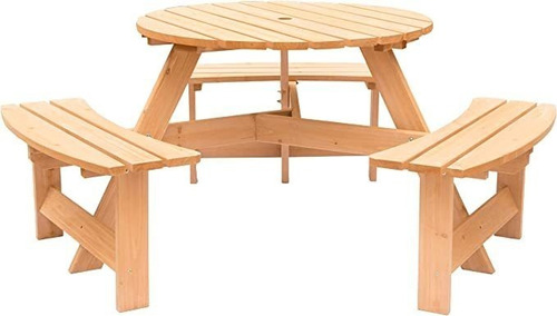 Mesa De Picnic Redonda De Madera Para Exteriores Con Banco .