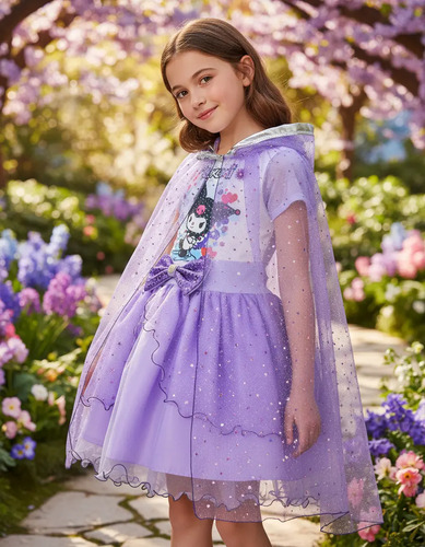 Vestido Para Niña Kuromi Lila, Disfraz De Kuromi Kitty