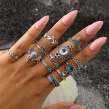 Set Anillos Vintage 12 Piezas Elefante Para Mujer Moda Retro