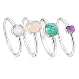 Pack De Cuatro Anillos Cool Color De Plata Y Gemas Tous