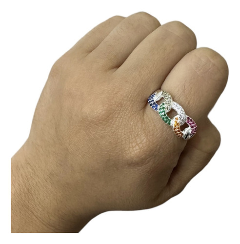 Anillo Plata 925 Con Piedra Multicolor Mujer Zircon