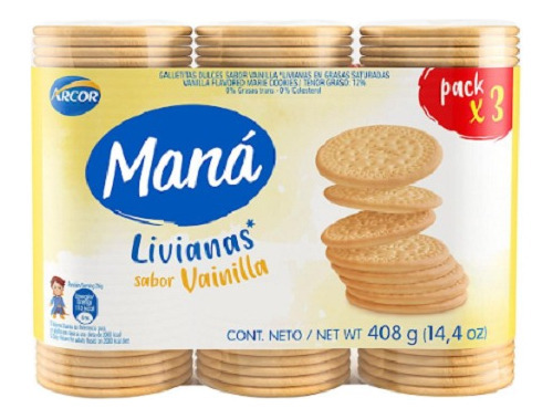 Pack Galletas Arcor Maná Vainilla 3 Un De 408 G