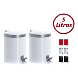 Kit Lixeira Banheiro Pedal 5 Litros Plástico Cesto 2 Unid. Cor Branco