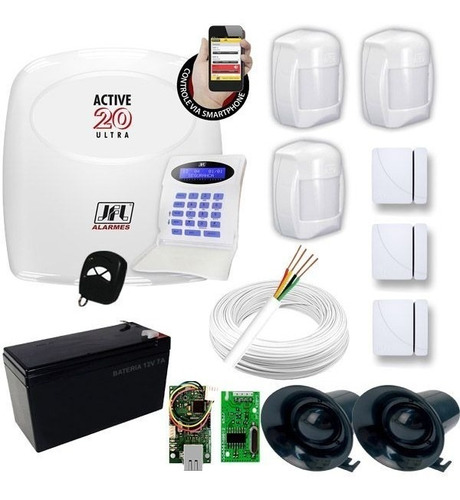 Kit Alarme Jfl Central Active 20 Ultra Monitorada + 6 Sensores