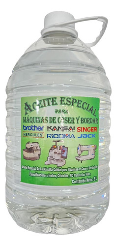 Aceite Cristalino Para Máquinas De Coser Y Bordadoras 5l