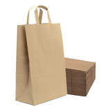 Bolsas De Papel Madera Kraft Con Manija 26x14x8 25 Unidades