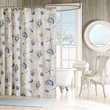 Cortina Para Baño Con Diseño Playero Color Azul 182x182cm