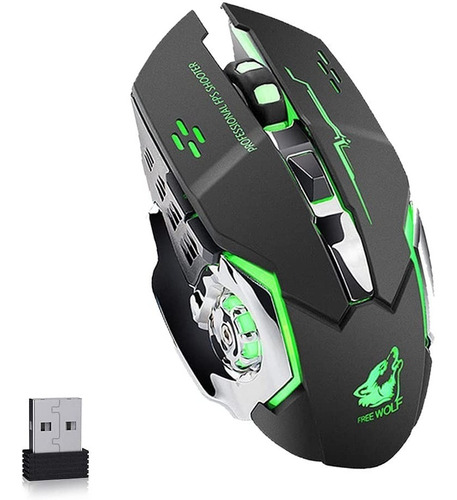 Mouse Gamer Raton Inalámbrico Recargable Luz Led Wolf X8